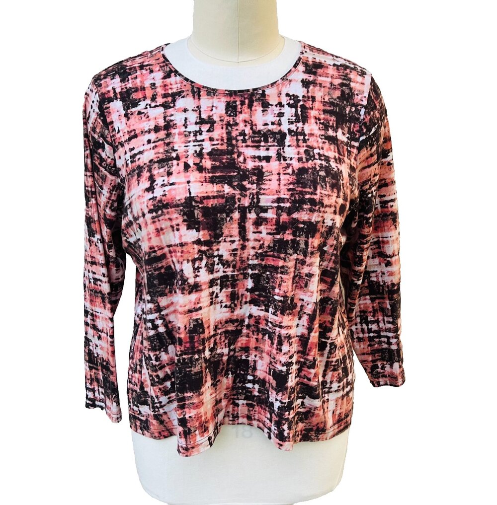 Croft & Barrow Long Sleeve Tee Shirt Womens 3XL Peach Abstract Print Scoop Neck